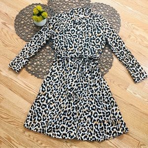J Crew Leopard Print Cotton Tie Waist Dress size 8